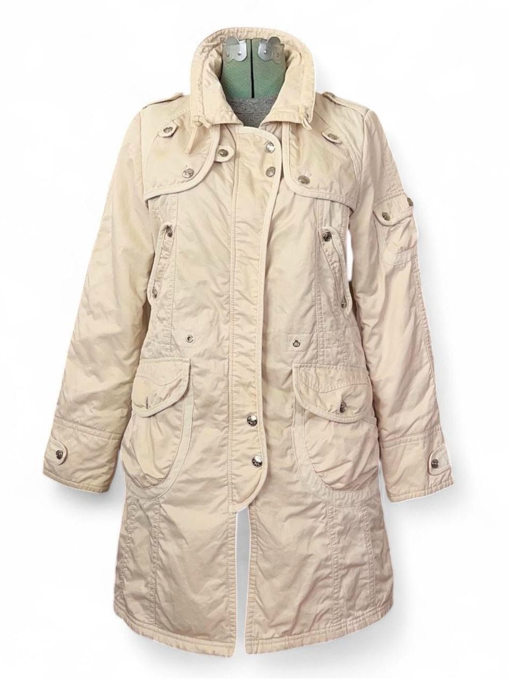 Vintage 90s Cream Nylon & Corduroy Korean Trench Coat Utility Jacket